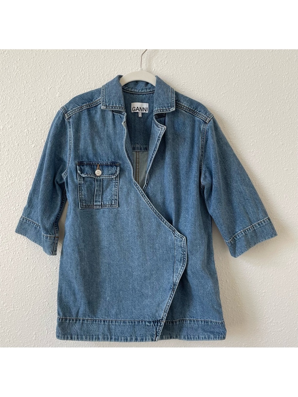 GANNI Crystal Embellished Denim Jacket Size XXS /XS Chore Cotton Casual READ